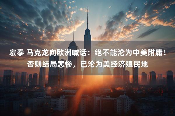 宏泰 马克龙向欧洲喊话：绝不能沦为中美附庸！否则结局悲惨，已沦为美经济殖民地